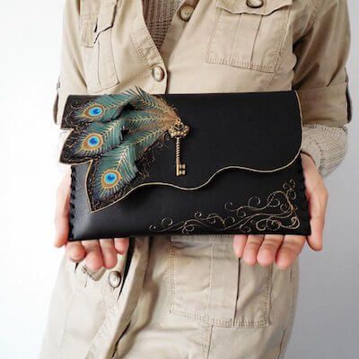 Steampunk Peacock Feathers Clutch Bag